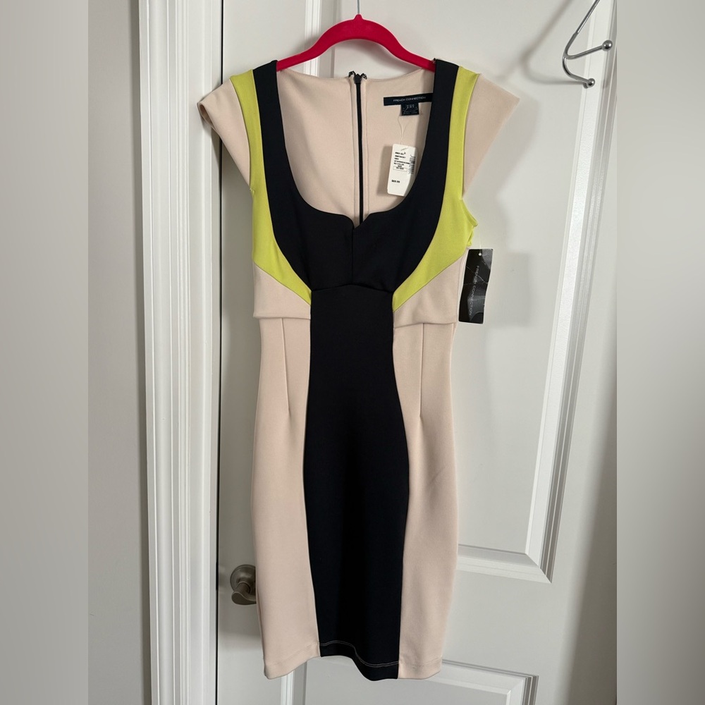 French Connection Black and Yellow Sheath Mini Dress